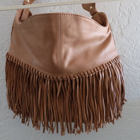 American Leather Co. Fringe Lilly Ziptop Hobo Bag Nutmeg NEW - Picture 2 of 6